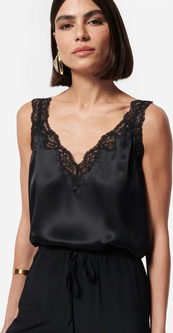 Fernanda Lace Trim Silk Charmeuse Tank | Nordstrom