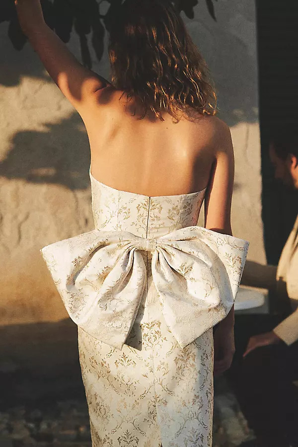 Sachin & Babi Vienna Notched V-Neck Bow-Back Jacquard Midi Dress By Sachin & Babi in White Size 10 | Anthropologie (US)