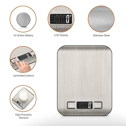 CROWNFUL Food Scale, 11lb Digital Kitchen Scales Weight Ounces and Grams for Cooking and Baking, ... | Amazon (US)