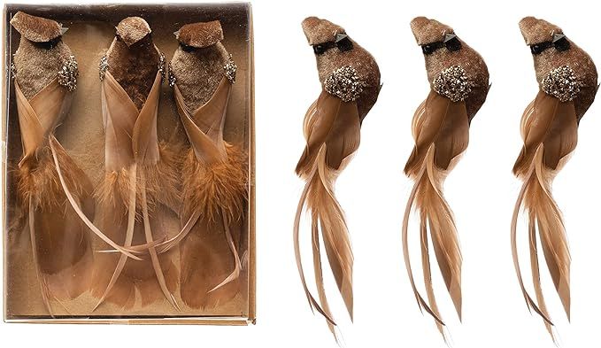 Creative Co-Op 6-1/2"L x 2-1/2"H Faux Bird Clip w/Feather Wings & Tails, Brown, Boxed Set of 3 Or... | Amazon (US)