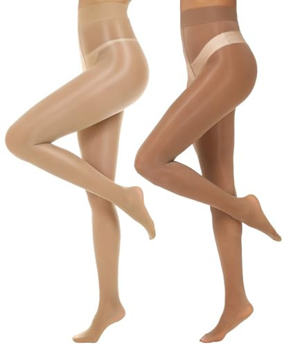 MANZI Shiny Pantyhose for Women 2 Pairs Shimmer Sheer Tights Ultra Silky Brown/Natural Small-Medium | Amazon (US)