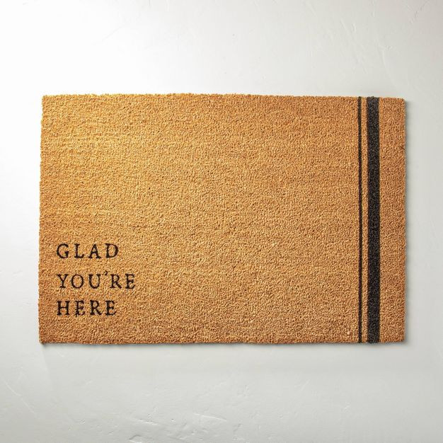 Glad You're Here Coir Door Mat Black/Tan - Hearth & Hand™ with Magnolia | Target