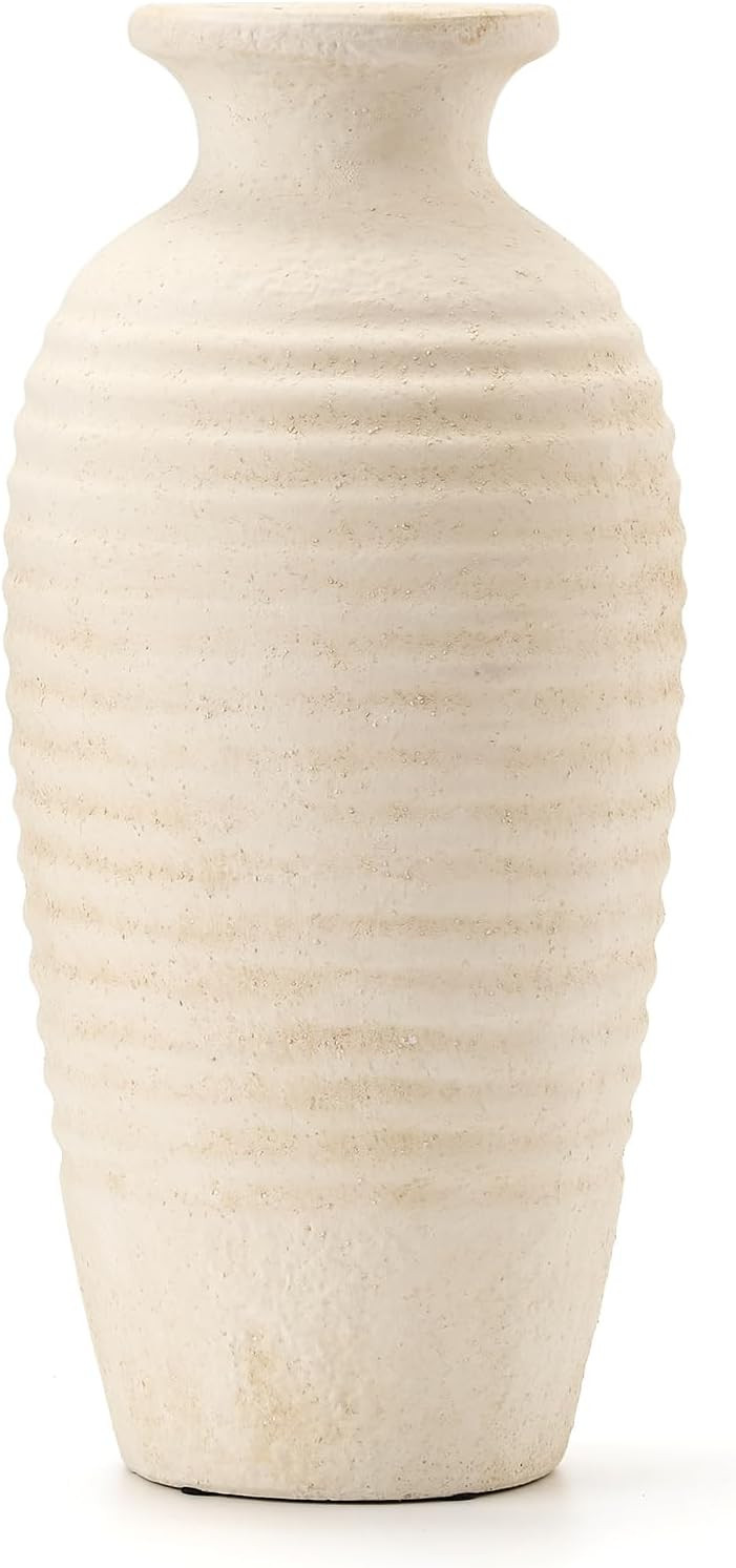 Ceramic Natural Rustic Vase, 14.4 Inch Large Vintage Flower Threaded Decorative Farmhouse Tall Va... | Amazon (US)