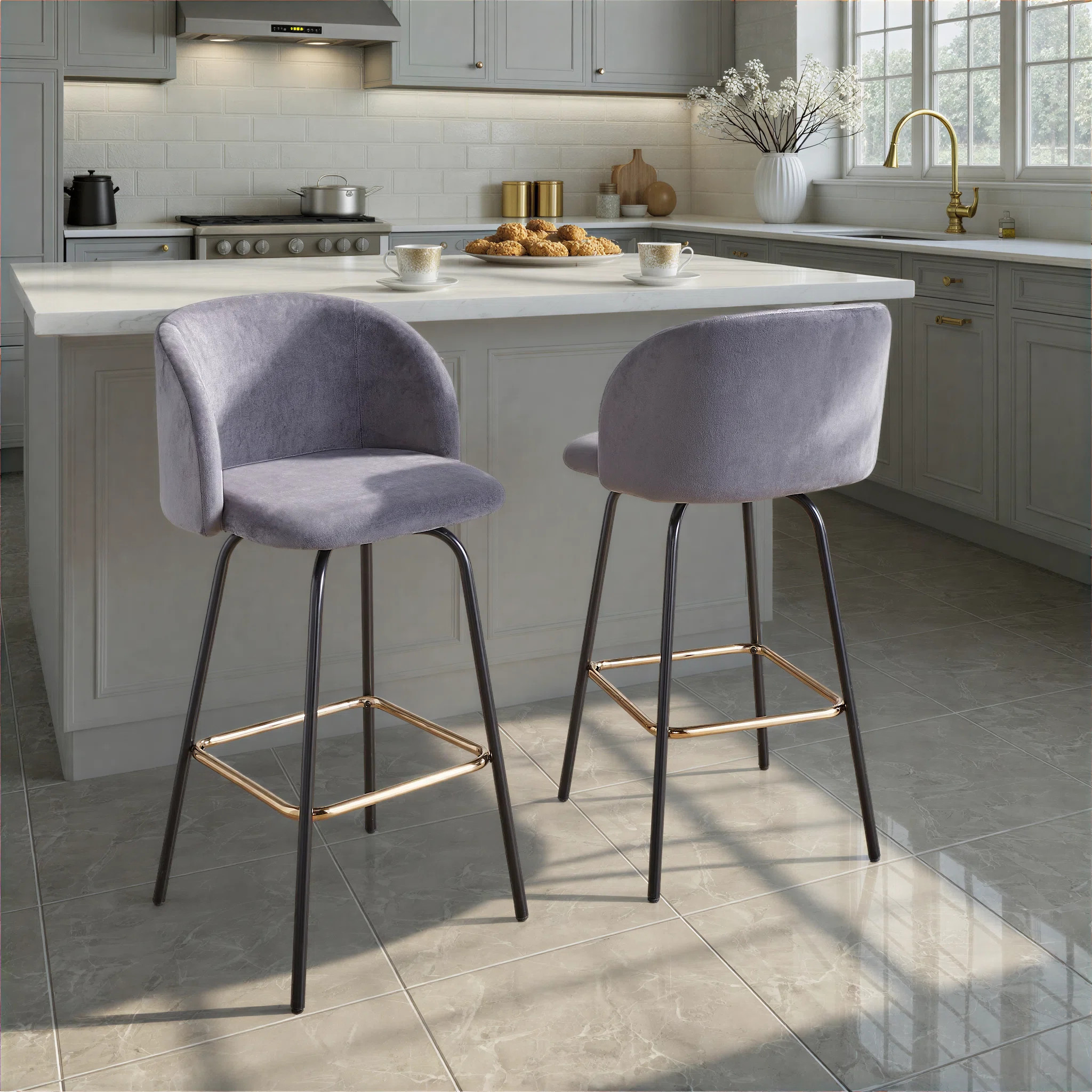 George Oliver Terrance Fixed-Height Bar & Counter Stools with Black Metal Legs & Gold Square Foot... | Wayfair North America
