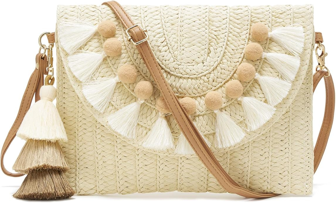 Small Straw Purse for Women Summer Clutch Purses Beach Woven Envelope Bag Raffia Shoulder,Straw C... | Amazon (US)
