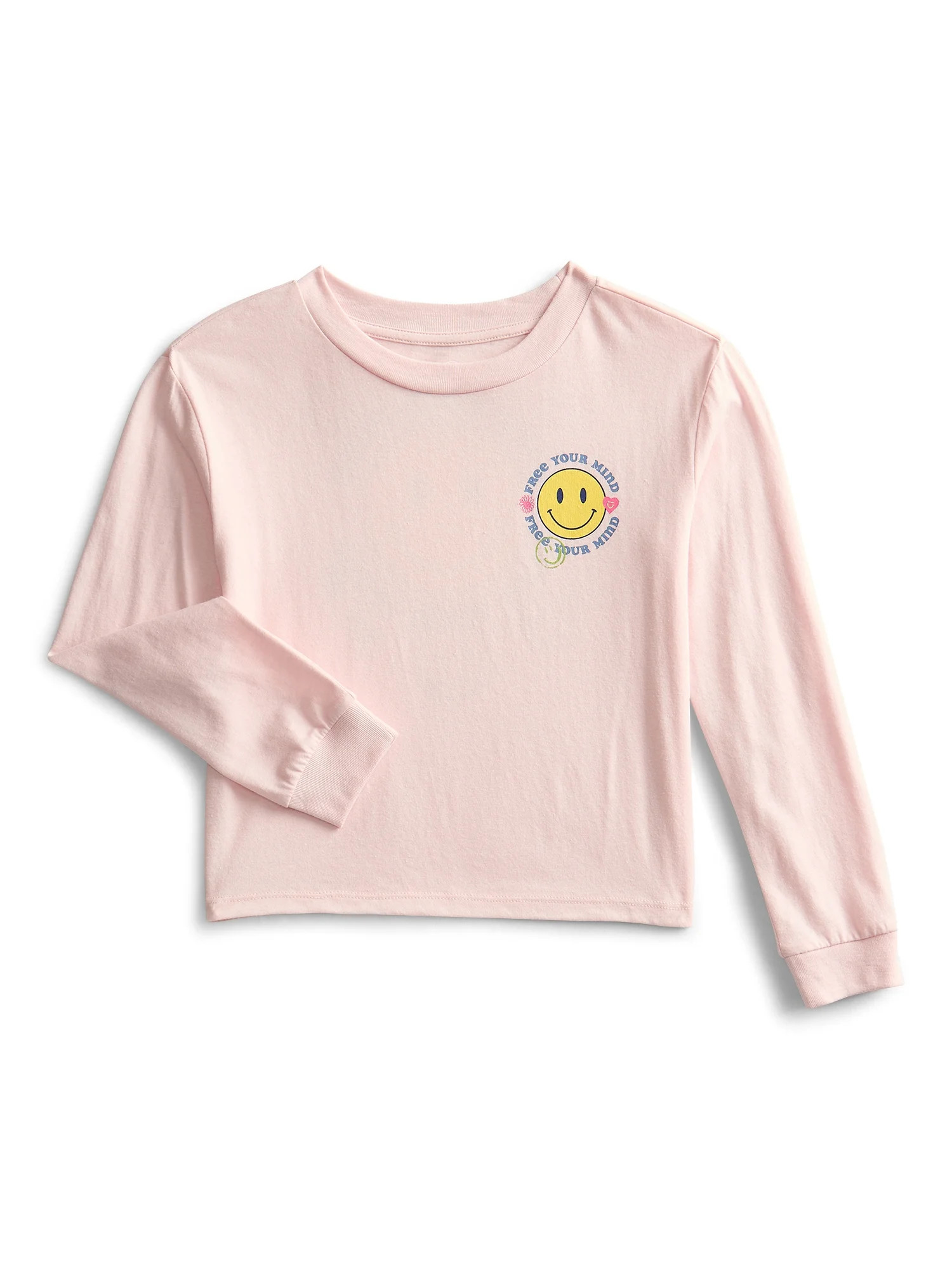 Wonder Nation Girls Free Your Mind Long Sleeve Graphic Tee, Sizes 4-16 & Plus | Walmart (US)