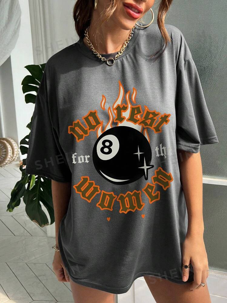 INAWLY Women's Casual Letter & Numberic Print Oversized T-Shirt, Summer | SHEIN