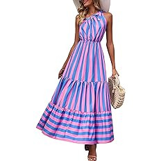 PRETTYGARDEN Women's Summer Floral Maxi Dress Knot One Shoulder Sleeveless Ruffle Flowy Boho Beac... | Amazon (US)
