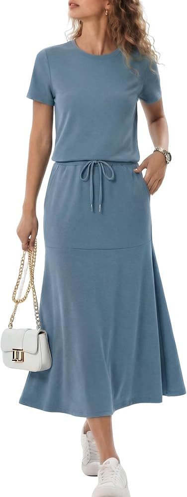 Casly Lamiit Women's Two Piece Sets Summer Casual Lounge Outfits Short Sleeve Fishtail Midi Skirt... | Amazon (US)