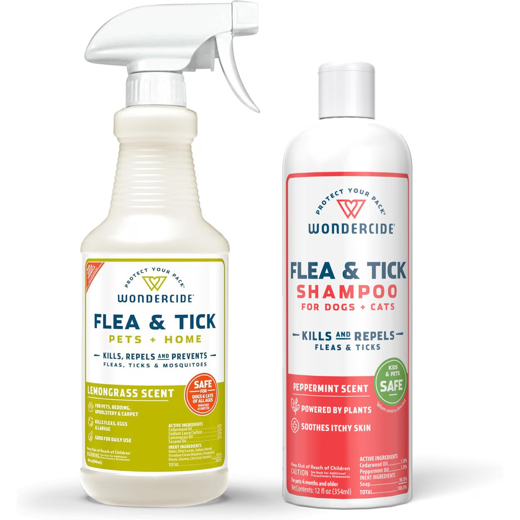 Wondercide Natural Flea & Tick with Essential Oils Shampoo, Peppermint, 12-fl oz bottle + Flea, Tick & Mosquito Spray for Dogs & Cats, Lemongrass, 16-fl oz bottle | Chewy