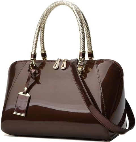 XingChen Glossy Women Handbag Patent Leather Large Size Top-Handle Bag Shiny Shoulder Bag Tote Ev... | Amazon (US)