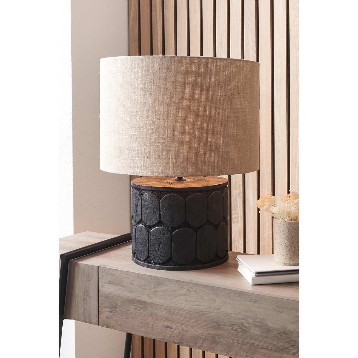 Charlie Embossed Wood Wide Table Lamp Base | La Redoute (UK)