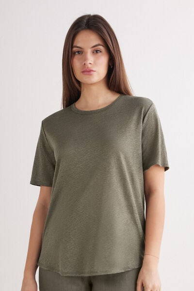 Intimissimi The Pure Linen Short Sleeve Top in Linen Woman Green Size S | Intimissimi (US)
