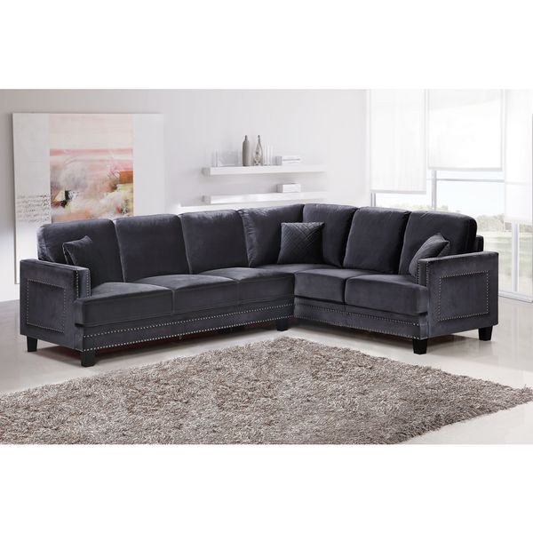Meridian Ferrara Grey Velvet 2-Piece Sectional | Bed Bath & Beyond