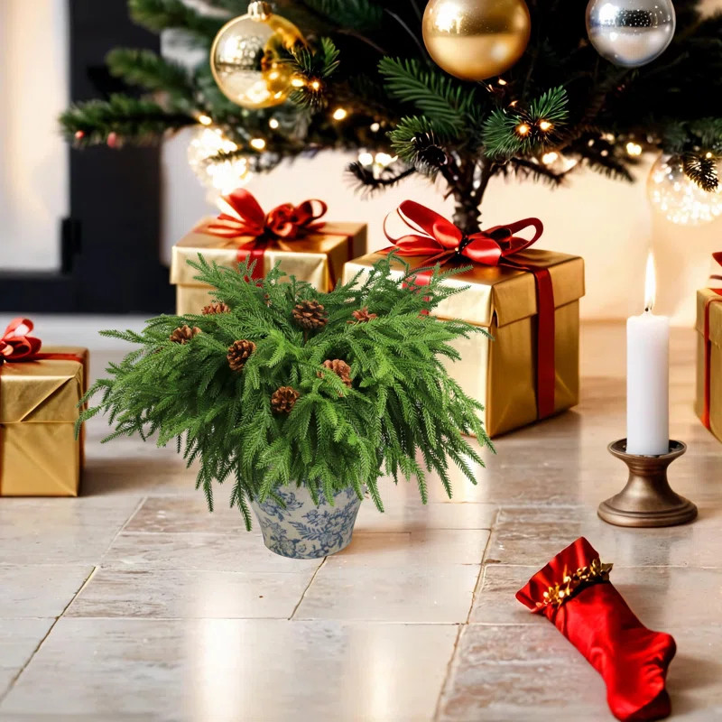 Primrue 12 Pcs Artificial Norfolk Pine Branches With 8pcs Pine Cone Plants Decor | Wayfair | Wayfair North America