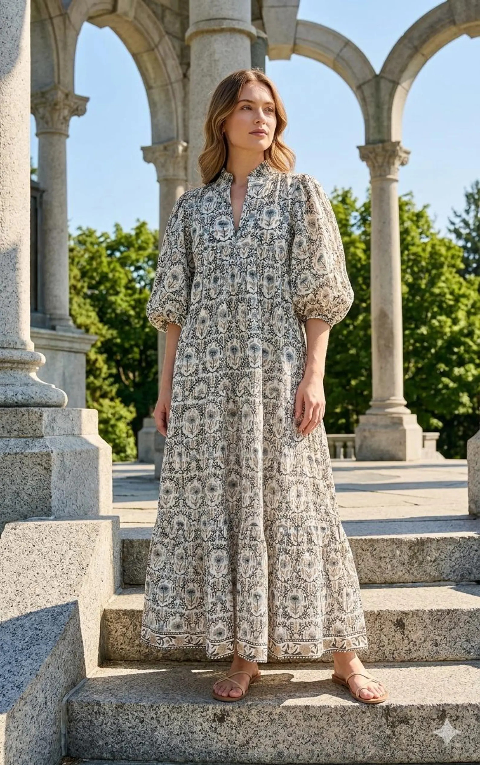 Neutral Floral Hand Block Print Cotton Maxi Dress – Vintage Boho Long Dress | Etsy (Global)