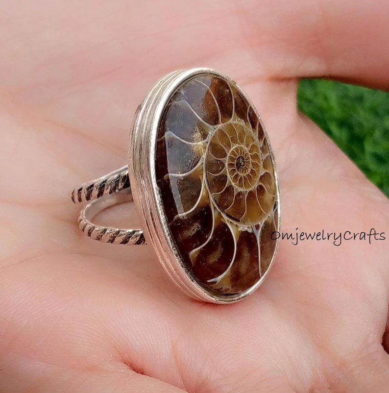 Large Oval Ammonite Ring* 925 Sterling Silver Ring, Ammonite Women Ring, Designer Ring, handmade ... | Etsy (Global)