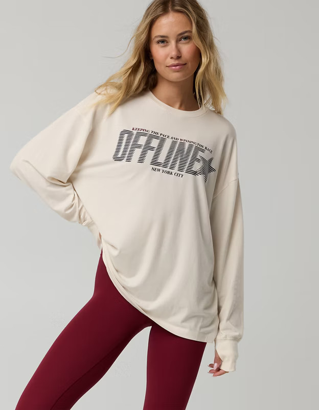 OFFLINE By Aerie Let's Stretch Long Sleeve Boyfriend T-Shirt | American Eagle Outfitters (US & CA)