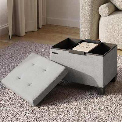StorageBud Fabric Storage Ottoman Cube with Small Bin, 16-in Square Ottoman with Storage for Entryway and Bedroom, Small Ottoman Foot Rest, Light Gray | Target