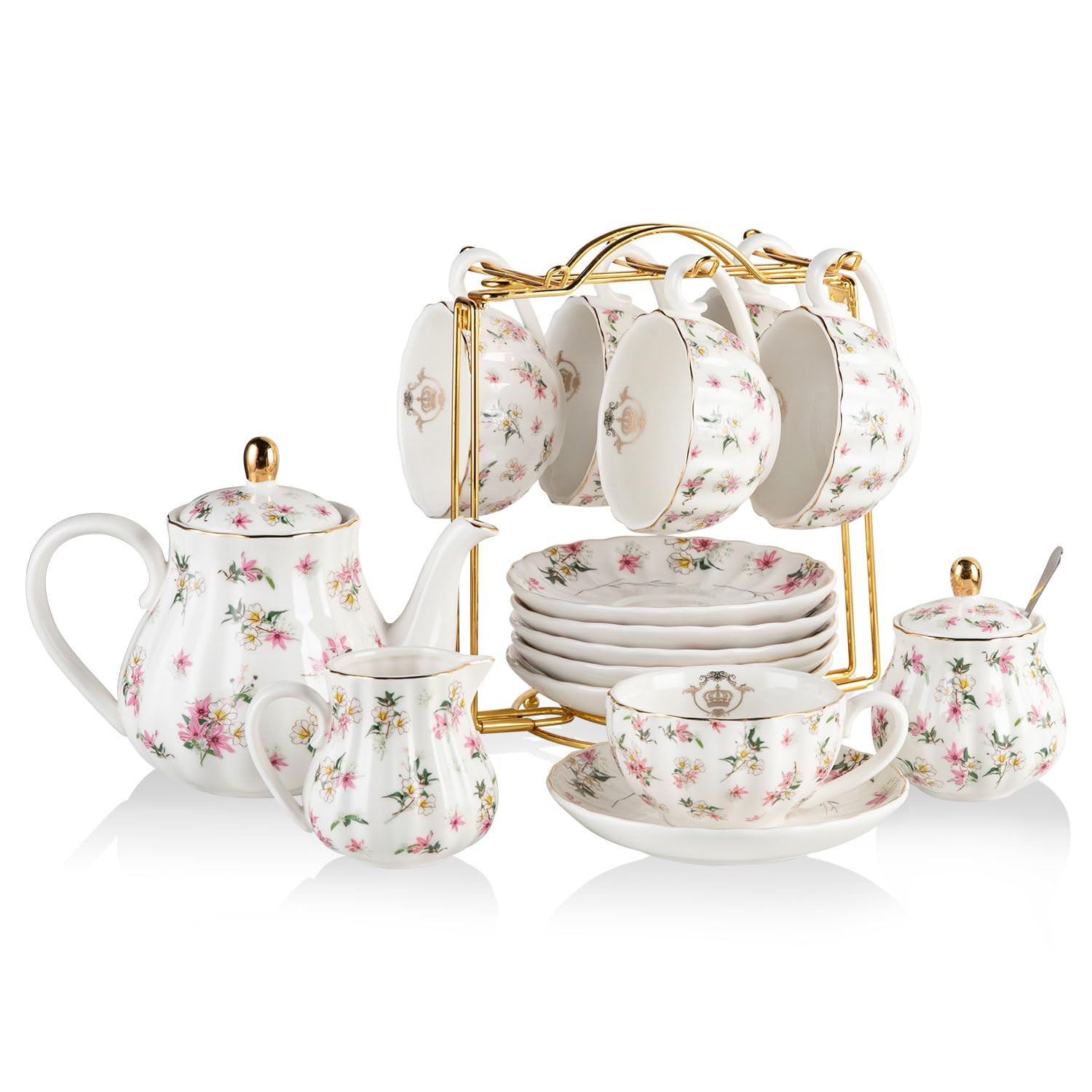 Porcelain Tea Sets British Royal Series, 8 OZ Cups & Saucer Service for 6, with Teapot Sugar Bowl... | Amazon (US)