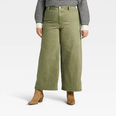 Women's High-Rise Sailor Wide Leg Ankle Jeans - Universal Thread™ Green 30 | Target