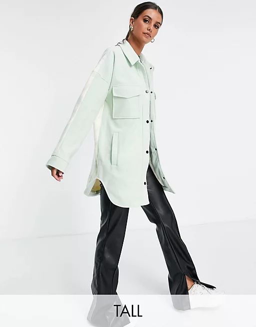 Missguided Tall houndstooth back spliced shacket in mint | ASOS (Global)