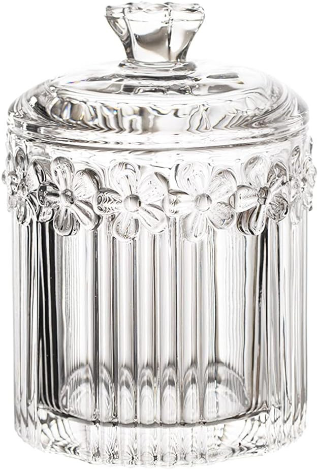 Crystal Glass Relief Flower Candy Dish Swab Box Storage Jar with Lid | Amazon (US)