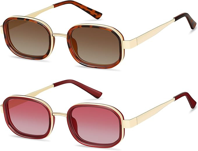 Trendy Rectangle Sunglasses for Women Men, Small Retro Square UV400 Protection Thin Fashion Unise... | Amazon (US)