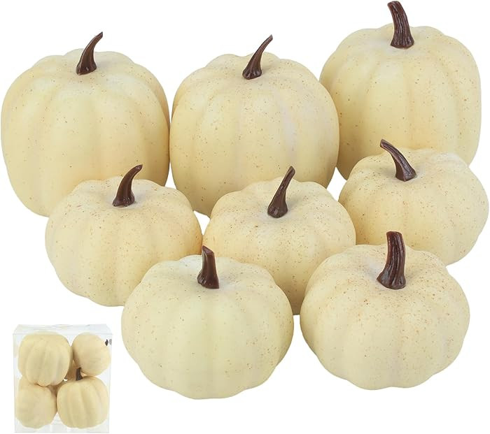 Fake Pumpkins, 8 Pcs White Artificial Pumpkins, Plastic Pumpkins for Thanksgiving Party Table Cen... | Amazon (US)