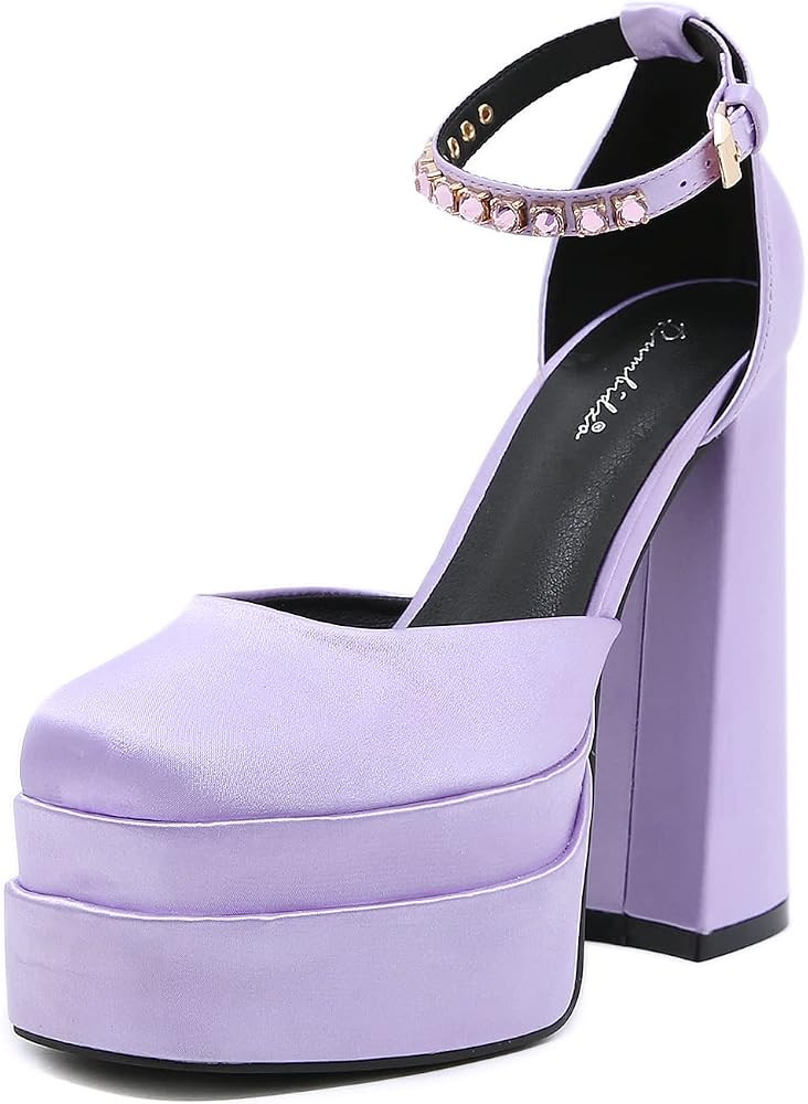 STUPMARY Womens Platform Chunky High Block Heels Ankle Strap Buckles Satin Heels Pumps Fashion Dr... | Amazon (US)