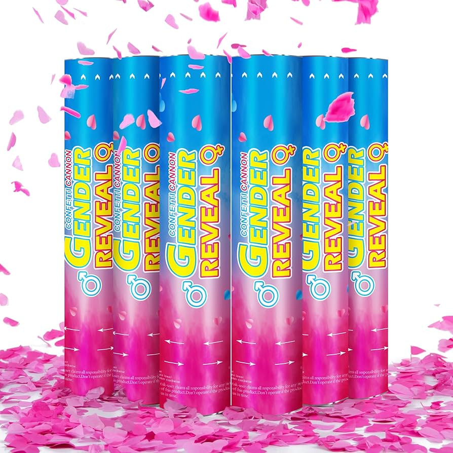 Gender Reveal Confetti Cannons – 6 Pack Pink Party Poppers – Baby Girl Gender Reveal Cannon K... | Amazon (US)