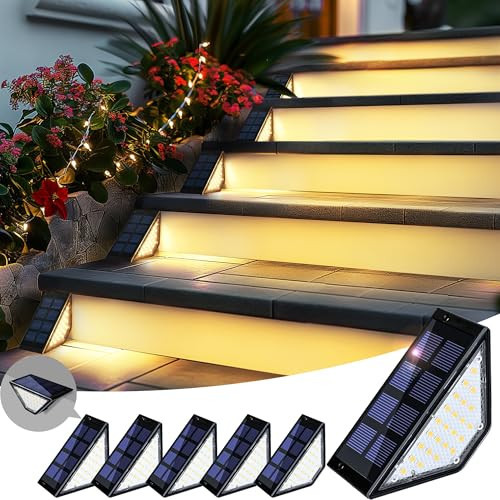 PATIOWIN 6 Pack Solar Step Lights for Outside, 24 LEDs Solar Stair Lights Waterproof IP65, Solar Deck Lights Outdoor Decor for Garden, Porch, Pathway, Patio, Fence, Balcony(Warm White) | Amazon (US)