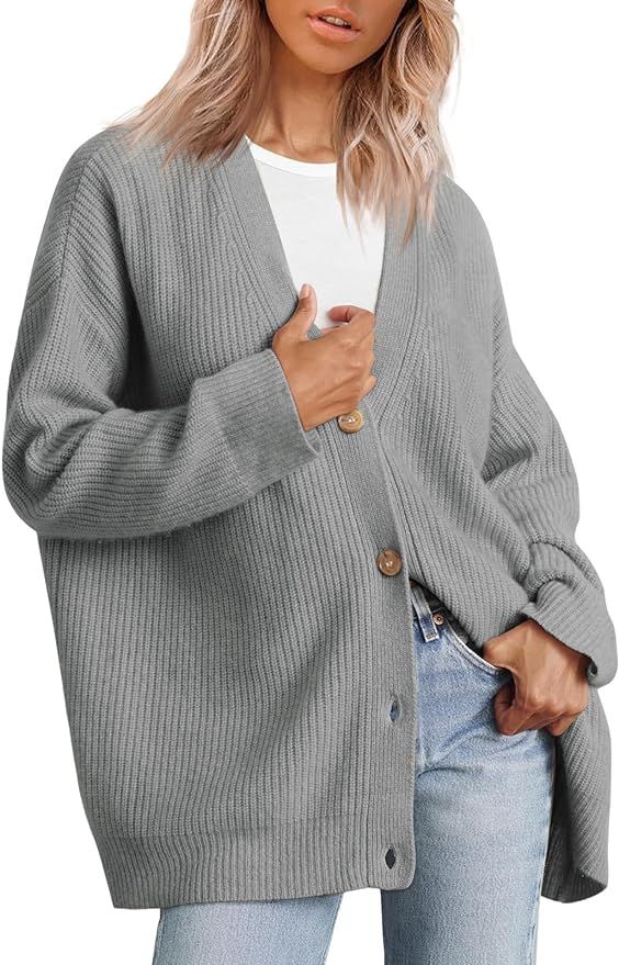 AUTOMET Womens Fall Sweaters Cardigan 2023 Open Front Oversized Button Lightweight Cardigans V Ne... | Amazon (US)