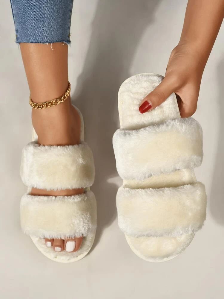 Fluffy Open Toe Slippers | SHEIN
