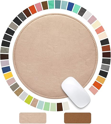 Besezx Mouse Pad，Round Mouse Pad，PU Mouse Pad，Leather Mouse Pad with Stitched Edge Micro-Fi... | Amazon (US)