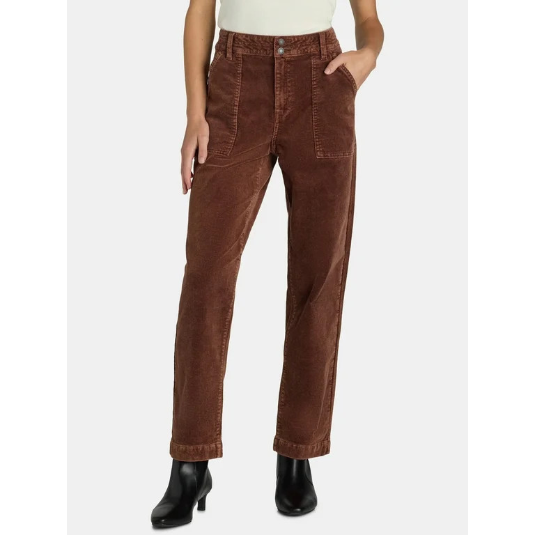Time and Tru Women's Corduroy Mid Rise Utility Pants, 28" Inseam, Sizes 2-22 | Walmart (US)
