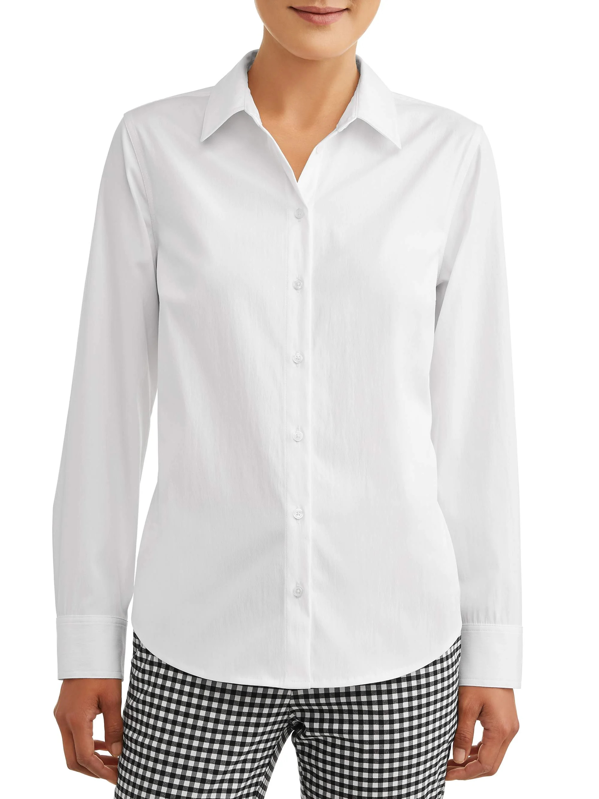 Time and Tru Women's Classic Button-Front Shirt - Walmart.com | Walmart (US)