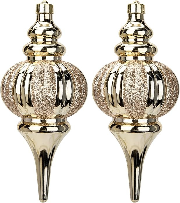2 Pcs 10" Large Gold Christmas Ball Ornaments, Shatterproof Finial Drop Ornaments for Tree Decora... | Amazon (US)