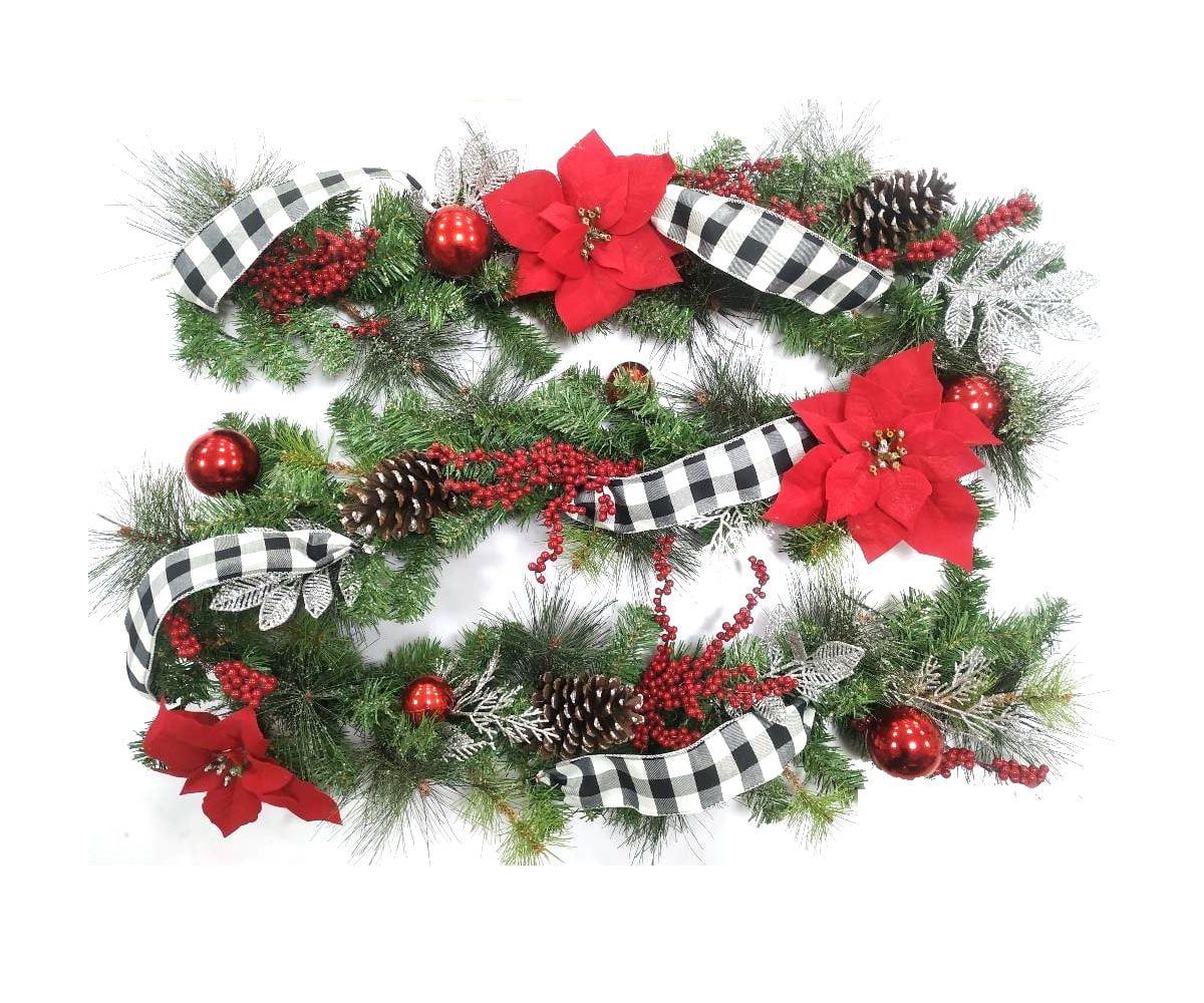 Holiday Time Red Poinsettia & Pinecones Christmas Garland, 9' - Walmart.com | Walmart (US)