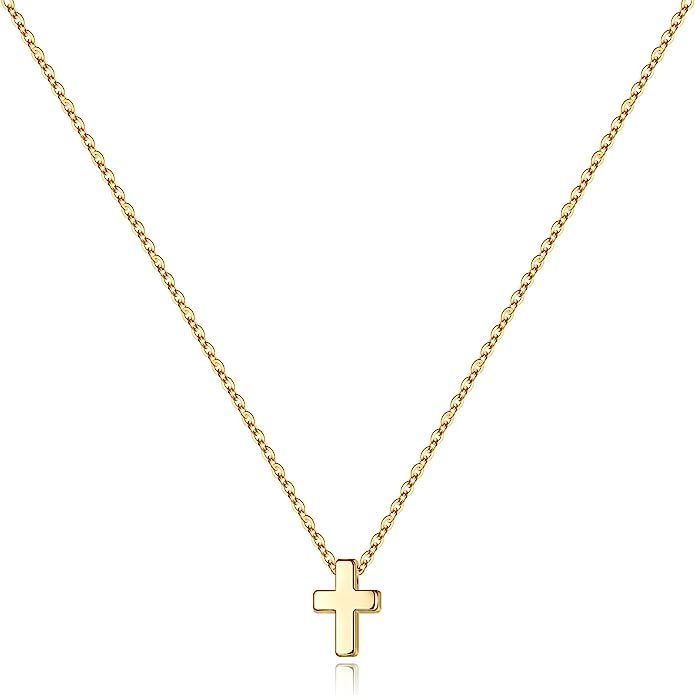 M MOOHAM Cross Necklace for Women Girls, Dainty Gold Plated Cross Pendant Necklace Sideways Cross... | Amazon (US)