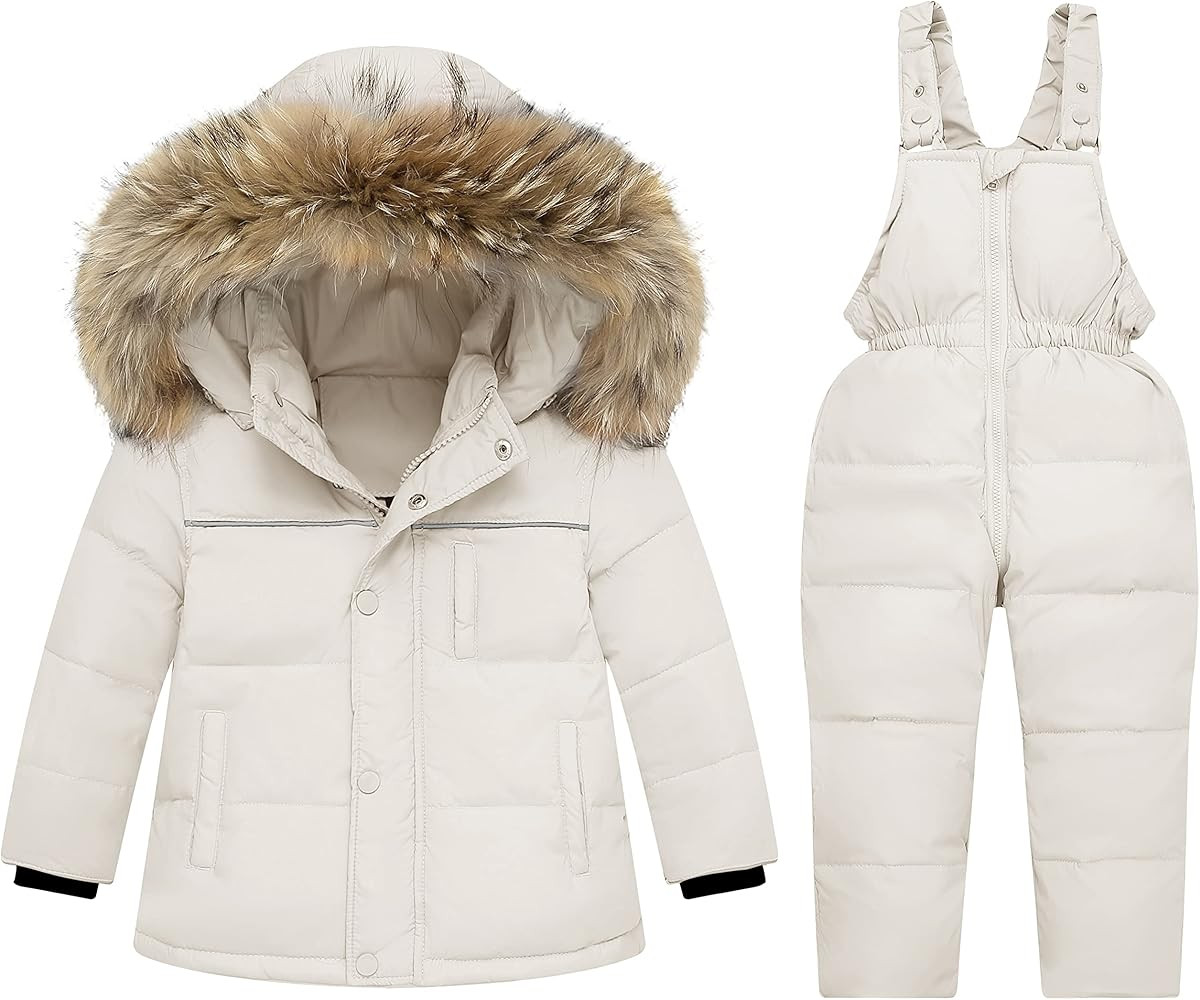 nilikastta Toddler Girls Snowsuit Winter Clothes Baby Girl Down Jacket Kids Hooded Fur Coat + Ski... | Amazon (US)