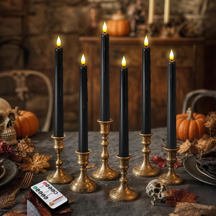 6 PCS Black Flameless Taper Candles with Remote and Timer, Real Wax LED Candlesticks with 3D Wick... | Amazon (US)
