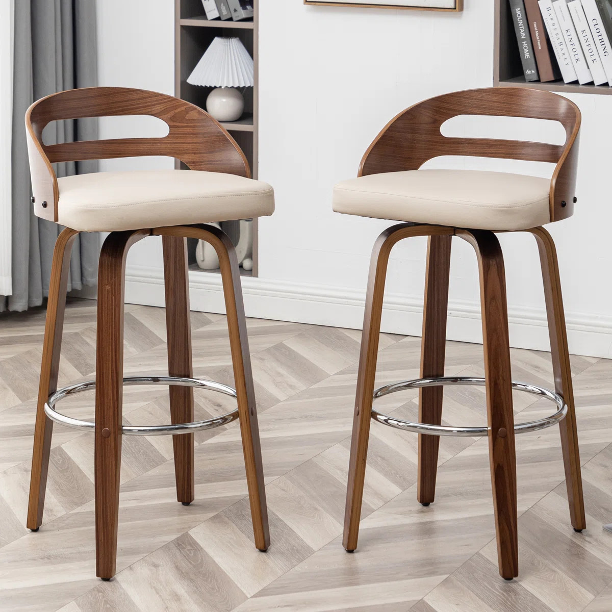 Mahtab Swivel Faux Leather Low Back Bar Stools  (Set of 2) | Wayfair North America