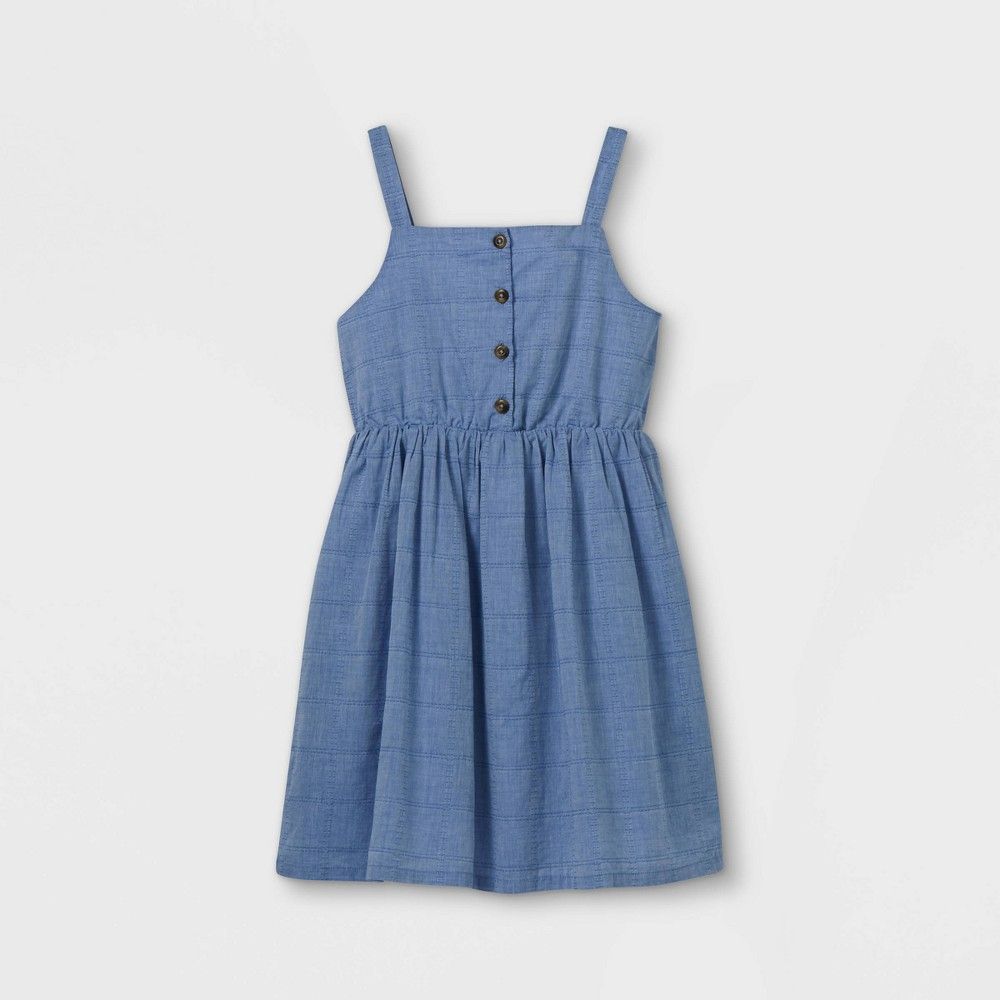 Girls' Button-Front Sleeveless Woven Dress - Cat & Jack Blue L | Target