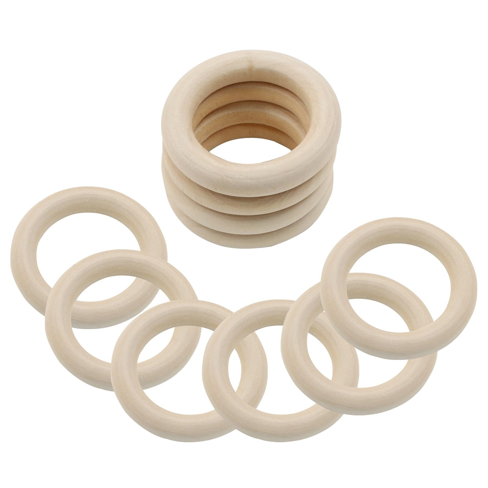 30 Pcs 1.57 Inch / 40mm Natural Wood Rings, Unfinished Smooth Wooden Rings Macrame Hoops for Craf... | Amazon (US)