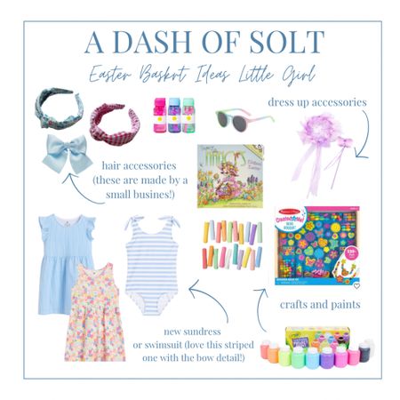 Easter basket gift ideas for little girls! Ages 3-5. So many cute items that are inexpensive and budget friendly! Sundresses, sidewalk chalk, dress up clothes, paints and crafts, hair accessories. Easter basket, Easter gifts, little girl, girl gifts, girl fashion, girl style, preppy style

#LTKunder50 #LTKSeasonal #LTKkids