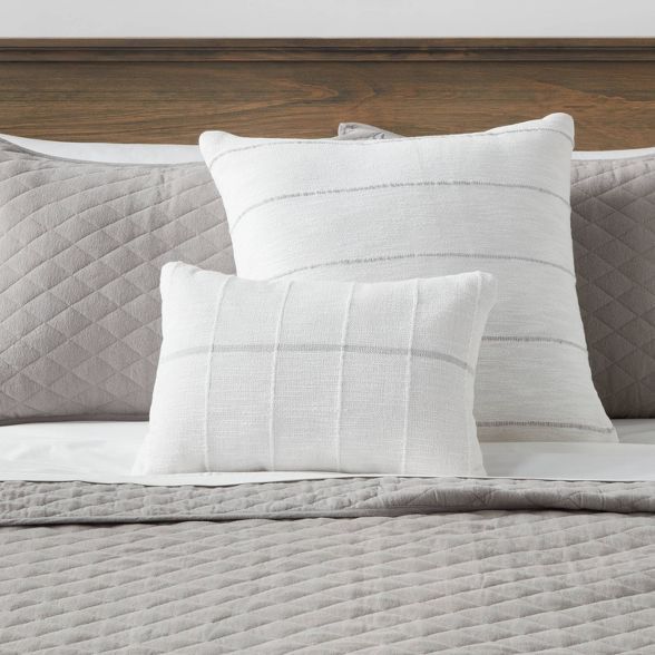 Oblong Textured Stripe Decorative Throw Pillow White/Light Gray - Threshold™ | Target