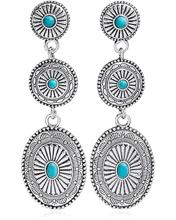Vintage Western Earrings for Women, Silver Gold Concho Turquoise Cowgirl Earrings, Country Jewelr... | Amazon (US)
