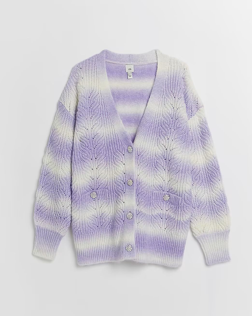 Purple ombre striped cable knit cardigan | River Island (UK & IE)