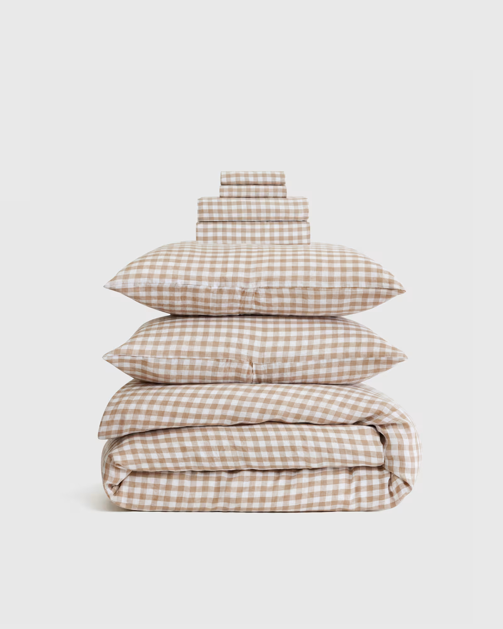 European Linen Gingham Deluxe Bedding Bundle in Cafe | Quince